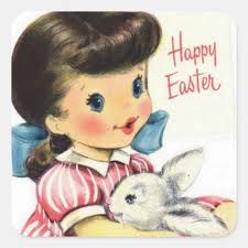 Retro vintage Easter girl bunny sticker | Zazzle