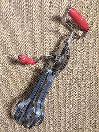 Vintage Egg Beater Red Plastic Handle Rotary Hand Mixer Stainless | eBay
