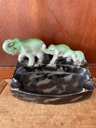 Vintage Triple Elephant Ceramic Hand Painted Ashtray Made in ...