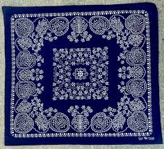 RARE VTG 40'S 50'S BLUE Elephant Trunk Down Bandanna Floral ...