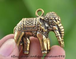 1.2" Old Chinese Brass Fengshui Elephant Statue Pendant ...