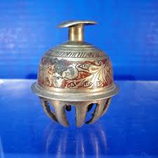 Vintage Brass Claw Temple Bell Heavy Etched Red Enamel Zen ...