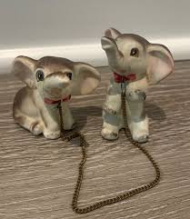 Vintage Antique Mid Century Small Chained Baby Elephants ...