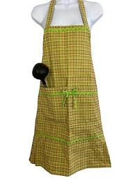 Vintage Hand Made Avocado Green Plaid Apron S-XL 27 inch with 2 large pockets | eBay