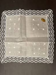 NOS Vintage FANCY Lace Handkerchief White Embroidered Rosebuds Bridal Orig Label | eBay