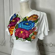 V-Neck Mexican Maxi Dress - Zinia – Camelia Mexican Boutique