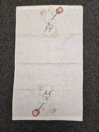 Vintage Hand-Drawn Brown Teddy Bear Linen Table Runner 28"x17" | eBay