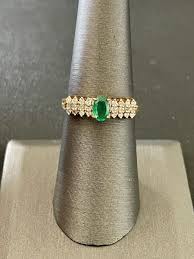 14k Yellow Gold 40pt Emerald and 24pt Diamond Ring (L20) | eBay