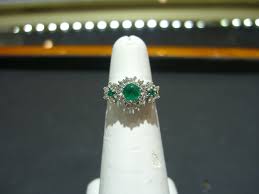 FINE ESTATE EMERALD AND DIAMOND RING VINTAGE 14 KARAT WHITE ...