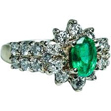 Vintage Colombian Emerald Marquise Round Diamond 14K Gold ...