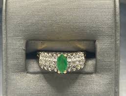 14K Yellow Gold Marquise Cut Emerald And Diamond Ring ...