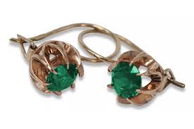 14K Rose Gold Vintage Emerald Earrings in Original Design" vec062 vec062