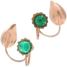 Vermeil 925 Sterling Green Rhinestone Screw Back Earrings Womens Jewelry 1" | eBay