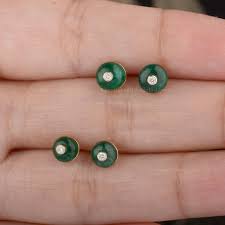 14K Gold Emerald Diamond Stud Earrings: Minimalist May ...