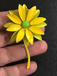 Enamel Flower Pin Vintage Flower Power Brooch Yellow Green | eBay