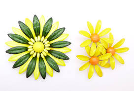 Orange and Yellow Flowers Enamel Flower Lot - Vintage Lane Jewelry