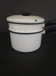 3 piece Vintage black and White Enamelware Double Boiler Pot ...
