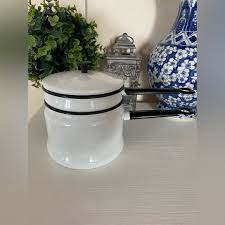 Kitchen | Vintage Enamel Double Boiler Black Trim White Pot ...