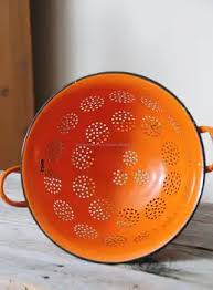 Orange Vintage Farmhouse Metal Enamel Colander with Strainer ...