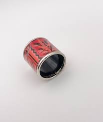 Hermès Enamel Scarf Ring - Red & Black Floral/Nature Pattern - Made in France - | eBay