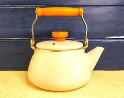 Vintage Pink Enamel Kettle With Wooden Handle - Etsy