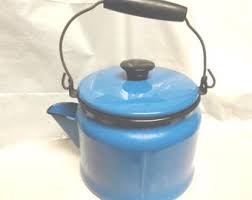 Vintage Blue Enamel Teapot Black Trim Large Black Wood 1940s to 1960s Handle Country Retro Metal Kitchen Farmhouse Decor Display - Etsy