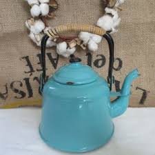 Lovely Little Enamel 8 Cup Tea Kettle, Pretty Turquoise or Robin Egg Blue Color, Black Knob and Handle With Rattan Covering, Well Loved. - Etsy