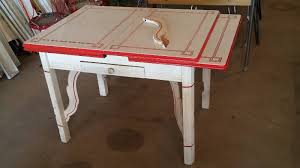 Vintage Retro Porcelain/Enameled and Wood Slide-out Table | Sauk Center Auction | Power Tools, Signs, Antiques, Harley-Davidson, Automotive, and More! | K-BID