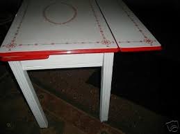 Vintage Enamel Top Kitchen Table Red Flowers & White | #23843103