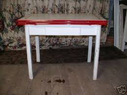 Vintage 1930-40s Red & White Enamel Top Kitchen Table | #26077796