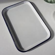 Enamelware / Heavy Shallow Tray / Useful Antique / Blue and ...