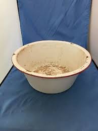 VTG Antique Large BOWL Enamel Ware White Red Trim Farmhouse RUSTY AS IS! | eBay