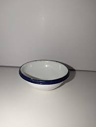 2 Vtg/Antique Enamelware Graniteware White Blue Rim Childrens Small Cereal Bowls | eBay