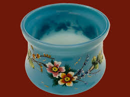 Bristol Style Blue Glass Jar Hand Painted Decorated Floral ...