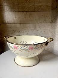 40s Farmhouse Seafoam Green Cream Enamel Colander Fruit Bowl ...