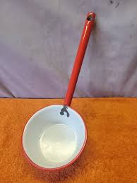 O•Vintage Enamelware Ladle Dipper Scoop White Red Trim ...