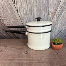 Vintage Enamel Double Boiler Pot Pan 6.5 Inch Pot Bowl W Handle Enamelware Succulent Plant Planter Indoor Garden Kitchen Rusty Farmhouse - Etsy