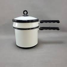 Vintage Memco Enamelware 3 Piece Double Boiler Pots White W/black Trim Porcelain - Etsy