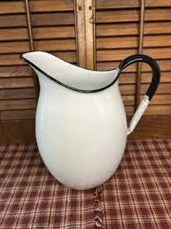 Vintage White With Black Enamel Water Pitcher Rustic Cottage Farmhouse US 1943 | eBay