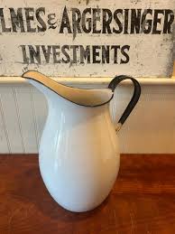 Vintage Swedish Enamel Pitcher – White With Blue Trim & Black Handle 12" Tall Farmhouse Jug – Rustic Scandinavian Kitchen Decor - Farmhouse - Etsy