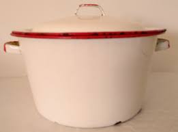 Vintage Enamelware Pot White with Red Trim Includes Lid ...