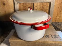 Vintage Red & White Enamelware 5 Quart Pot with Lid ...