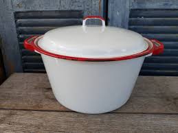 Vintage Porcelain Pot Red and White Pot Rustic Country ...