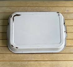 Vintage Enamel Cake Pan, White With Black Trim Enamelware ...