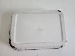 Vintage White & Red Enamel Pan --- Weathered Antique Simple ...