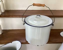 Antique Circa 1930 White Enamel Kitchenware 2 Pieces to ...