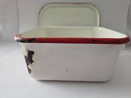 Vintage White with Red Trim Enamelware Storage Box with Lid | eBay
