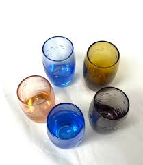 Vintage Etched Glass Shot Glass Set: Blue, Amber, Purple, Peach - Etsy