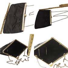 Vintage 60s Diamond Hinged-frame Shoulder Clutch Handbag 11x7 Fabric/vinyl Black Goldtone 15"-drop Chain Strap Chic Classic Special Occasion - Etsy