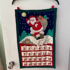 Vtg 80s 90s Pockets Fabric Advent Calendar Santa 24.5”x ...